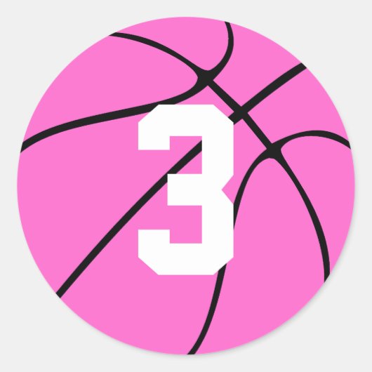 Pink Basketball Player Jersey Nummer oder Initial Runder Aufkleber (Vorderseite)