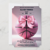 Pink Basketball Ribbon Bow Ball Baby Dusche Einladung (Vorderseite)