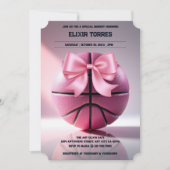 Pink Basketball Ribbon Bow Ball Baby Dusche Einladung (Vorderseite)