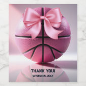 Pink Basketball Ribbon Bow Ball Baby Dusche Weinetikett (Einzelnes Label)