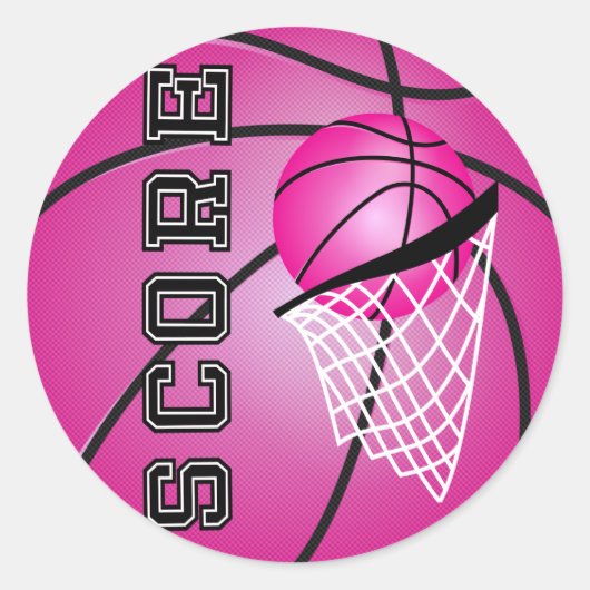 Pink Basketball Runder Aufkleber (Vorderseite)
