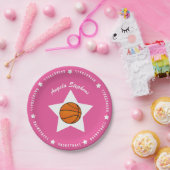 Pink Basketball Star Pappteller (Party)