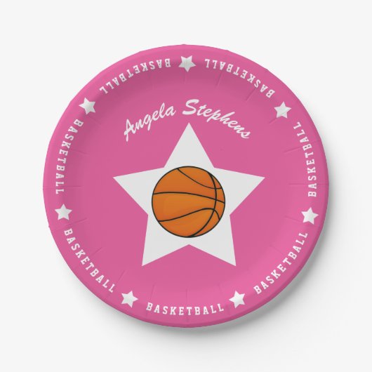 Pink Basketball Star Pappteller (Vorderseite)
