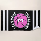 Pink Basketball Team Name & Spielernummer Strandtuch (Vorderseite)