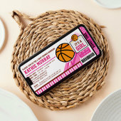 Pink Basketball Ticket Pass Kinderdusche Einladung