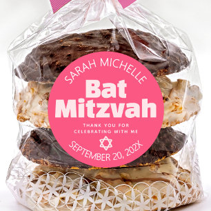 Pink Bat Mitzvah Bold Typografie Cool Retro Groovy Runder Aufkleber