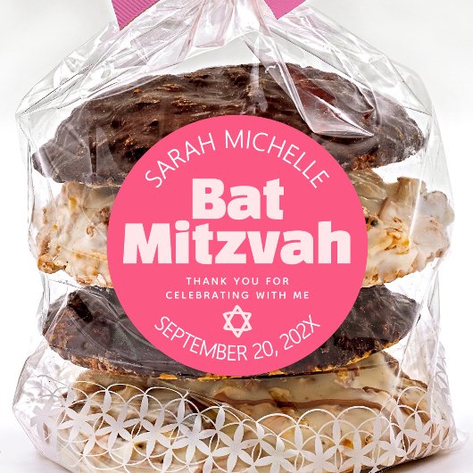 Pink Bat Mitzvah Bold Typografie Cool Retro Groovy Runder Aufkleber