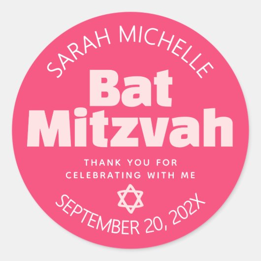 Pink Bat Mitzvah Bold Typografie Cool Retro Groovy Runder Aufkleber (Vorderseite)
