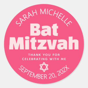 Pink Bat Mitzvah Bold Typografie Cool Retro Groovy Runder Aufkleber