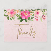 Pink Bat Mitzvah Floral Gold Skript Danke, Bold Postkarte (Vorderseite)