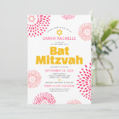 Pink Bat Mitzvah Foto Kühne Coole Sternexplosion G Einladung (Stehend Vorderseite)