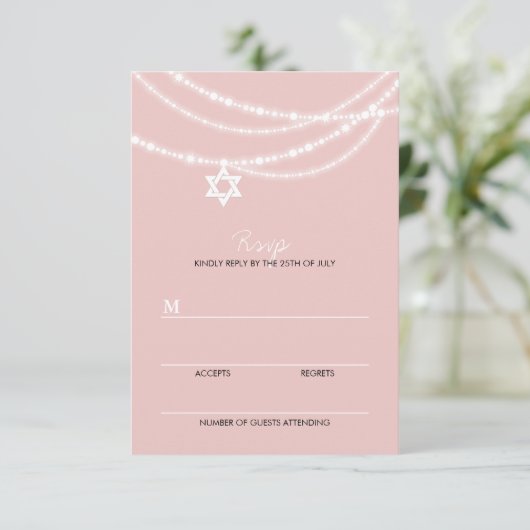 Pink Bat Mitzvah Glitzern-Star der David RSVP-Kart RSVP Karte (Stehend Vorderseite)