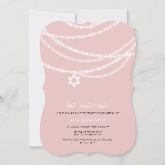 Pink Bat Mitzvah Glitzern Stern von David laden Einladung (Vorderseite)
