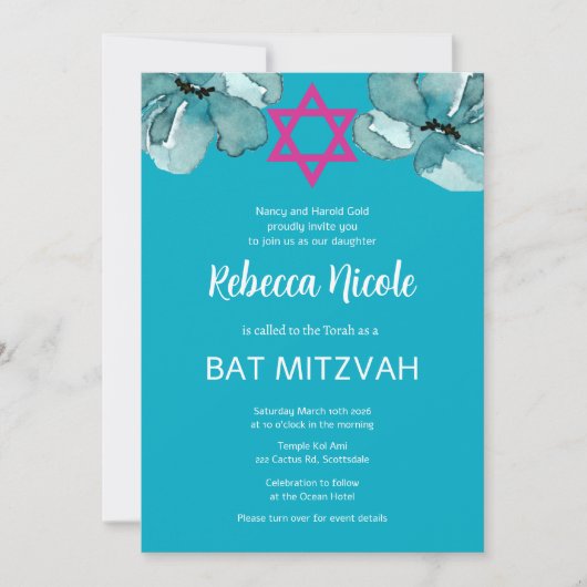 Pink Bat Mitzvah QR Code Einladung (Vorderseite)