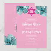 Pink Bat Mitzvah QR Code Einladung (Vorne/Hinten)