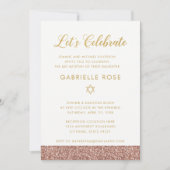 Pink Bat Mitzvah Rose Gold Glitzer Empfang Party Einladung (Vorderseite)