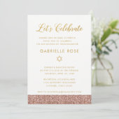 Pink Bat Mitzvah Rose Gold Glitzer Empfang Party Einladung (Stehend Vorderseite)