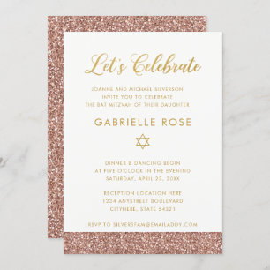 Pink Bat Mitzvah Rose Gold Glitzer Empfang Party Einladung