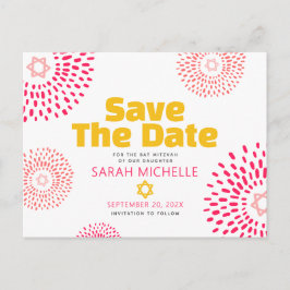 Pink Bat Mitzvah Save the Date Moderne Sternexplos Einladungspostkarte