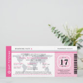 Pink Bat Mitzvah World Traveller Boarding Pass Einladung (Stehend Vorderseite)
