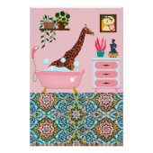 Pink Bathing Giraffe Wall Art Print Poster (Vorderseite)