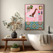 Pink Bathing Giraffe Wall Art Print Poster