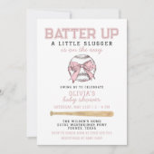 Pink Batter Up Baseball Girl Babydusche Einladung (Vorderseite)