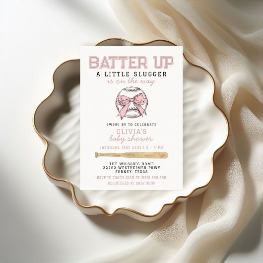 Pink Batter Up Baseball Girl Babydusche Einladung