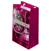 Pink Baubles Frohe Weihnachtsgeschenk Tasche klein Kleine Geschenktüte (Rückseite Schrägansicht)