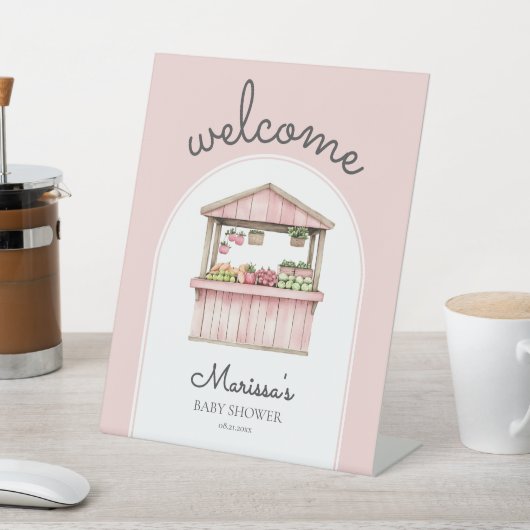 Pink Bauern Market Baby Dusche Willkommen Sockelschild (In SItu)