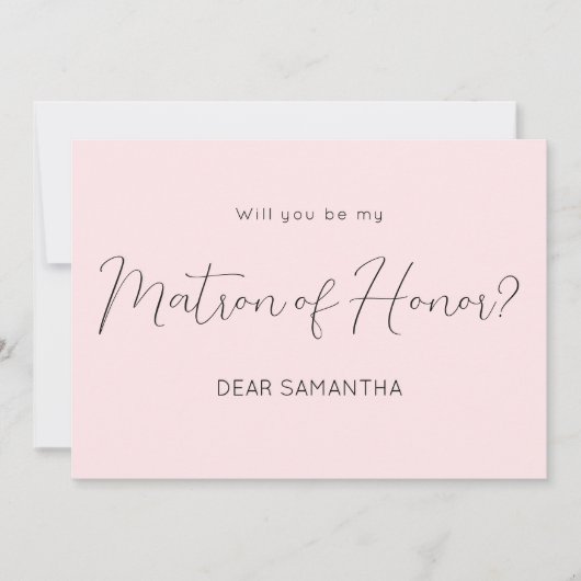 Pink Be My Matron of Ehre Script Einladung (Vorderseite)