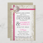 Pink Beach and Burlap Probe Dinner Einladung (Vorne/Hinten)