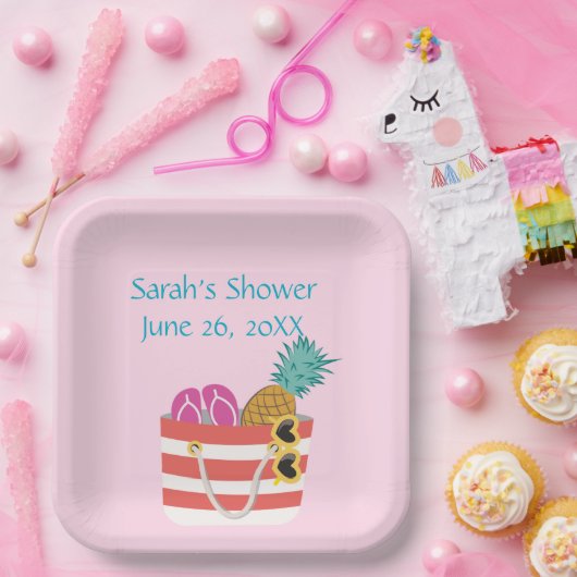 Pink Beach Bag Pappteller (Party)