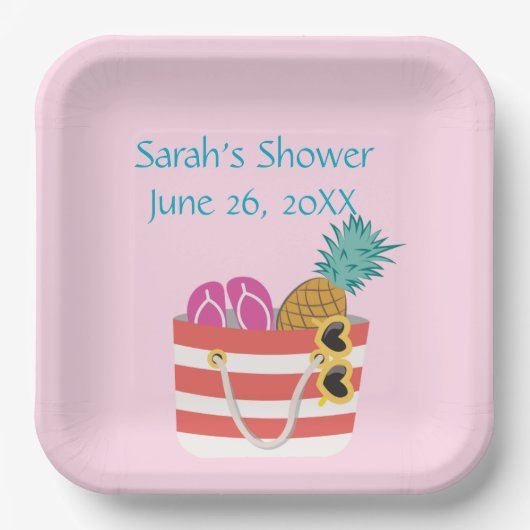 Pink Beach Bag Pappteller (Vorderseite)