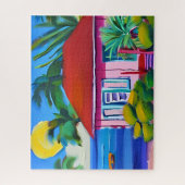 Pink Beach House Tropical Art Puzzle (Vertikal)