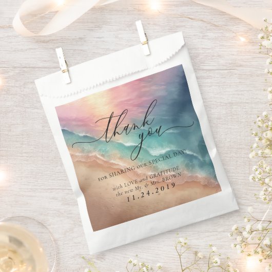 Pink Beach Ocean Formal Minimalistische Hochzeit Geschenktütchen (Ausgeschnitten)
