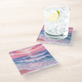 Pink Beach Ocean Shore gestrichen Glasuntersetzer