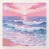 Pink Beach Ocean Shore gestrichen Glasuntersetzer (Vorderseite)