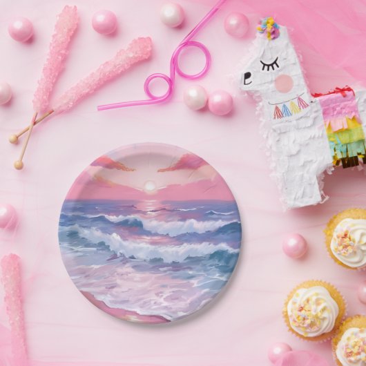 Pink Beach Ocean Shore gestrichen Pappteller (Party)