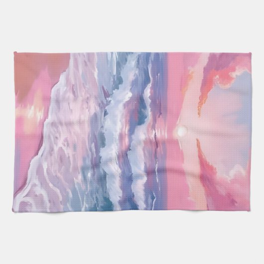 Pink Beach Ocean Shore Küstenmalerei Geschirrtuch (Horizontal)