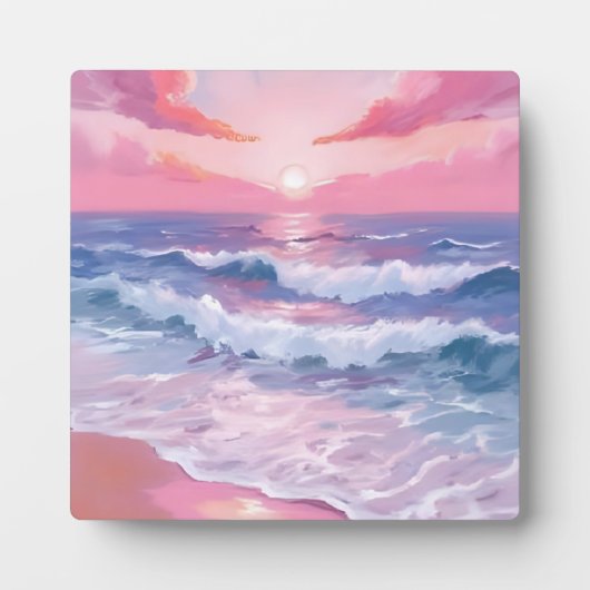 Pink Beach Ocean Shore Malerei Art Fotoplatte (Vorderseite)