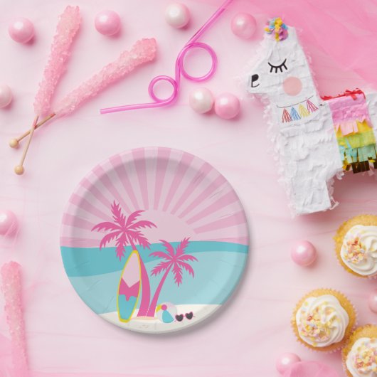 Pink Beach Palm Birthday Pappteller (Party)