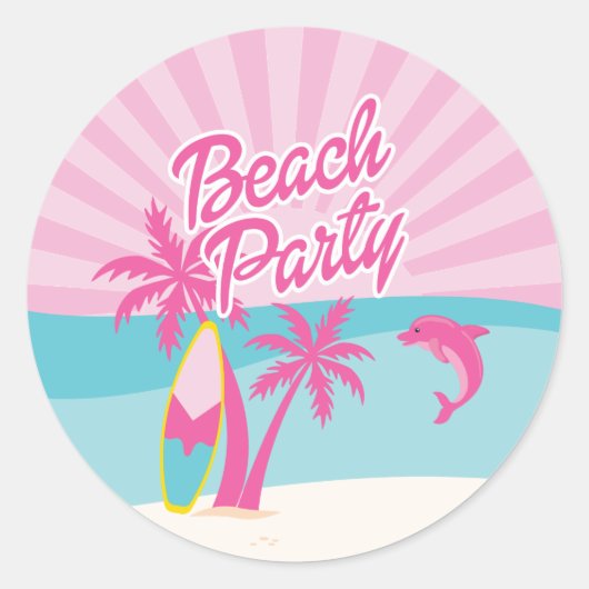 Pink Beach Palm Birthday Runder Aufkleber (Vorderseite)