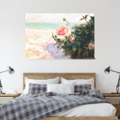 *~* Pink Beach Rose TV2 Stretched Canvas Print Leinwanddruck (Insitu (Schlafzimmer))