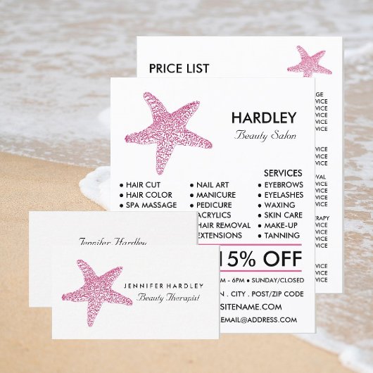 Pink Beach Starfish, Beautician, Schönheitssalon Visitenkarte