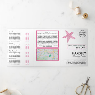 Pink Beach Starfish, Beauty Salon Tri-Fold Flyer Dreifach Gefaltete Einladung
