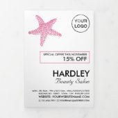 Pink Beach Starfish, Beauty Salon Tri-Fold Flyer Dreifach Gefaltete Einladung (Cover)