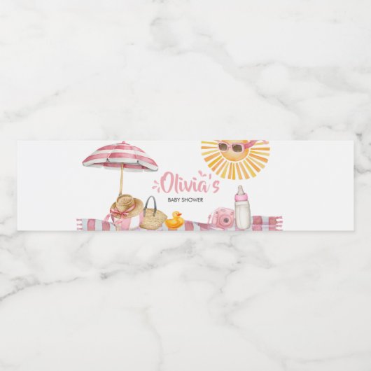 Pink Beach Summer Baby Dusche Wasserflaschenetikett (Einzelnes Label)