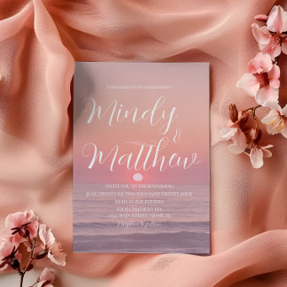 Pink Beach Sunset Destination Wedding Invitation Einladung