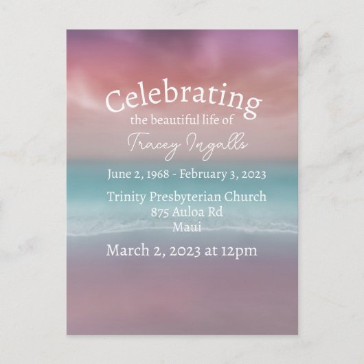 Pink Beach Sunset Feier des Lebens Postkarte (Vorderseite)